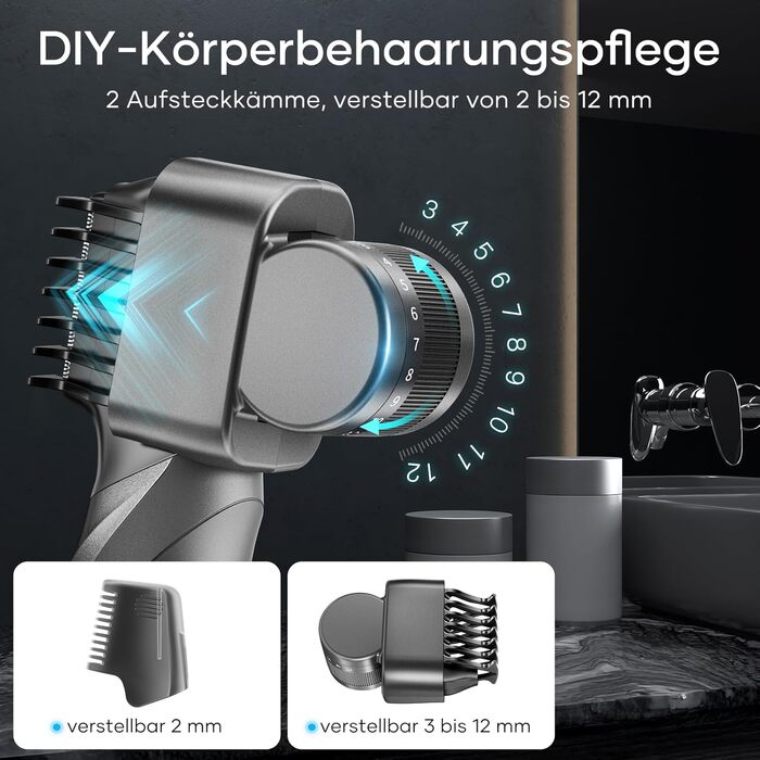 Триммер для тіла Kensen V-подібний чоловічий для гоління інтимної зони. Вологостійкий тілотриммер з насадками для ніг, грудей, пахв та зони бікіні.