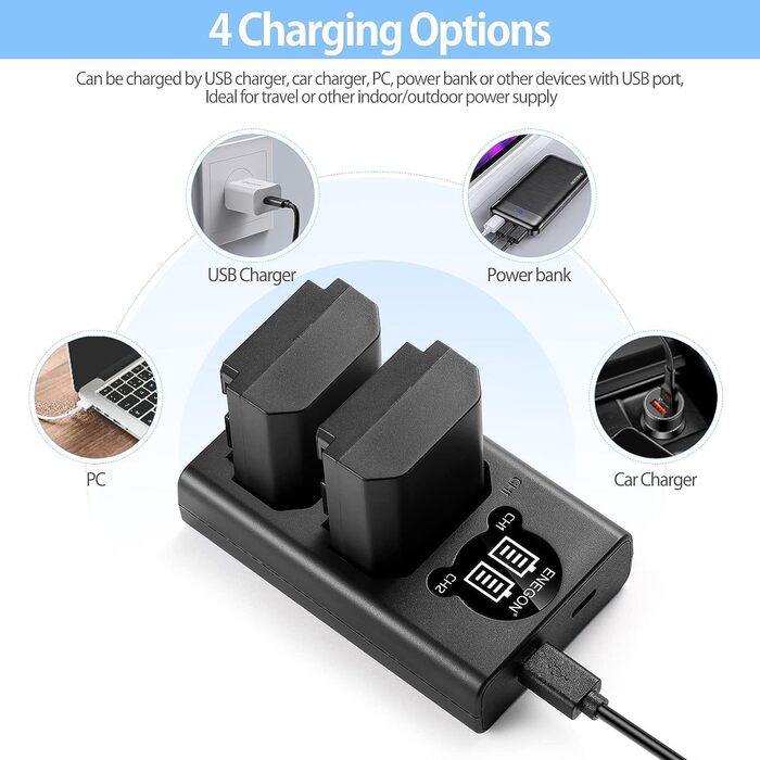 Зарядний пристрій ENEGON NP-FZ100 20W з подвійним акумулятором для Sony Alpha (A7, A9, FX3, A6000 серія) з LCD-дисплеєм