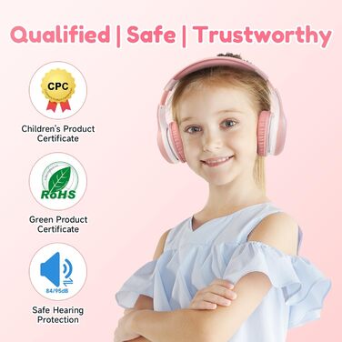 Бездротові навушники EarFun для дітей, Bluetooth, регулювання гучності 85/94 дБ, Hi-Fi звук, HD-мікрофон, 40 годин роботи від акумулятора, складні, регульовані, рожеві