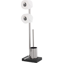 MENOTO - Stand WC-Garnitur (Toilet Butler) - Brushed Stainless Steel, Freistehend (Free-standing), Holds 2 Toilet Rolls, Exclusive Design, Bathroom Accessory (H/W/D: 71 x 20 x 15 cm, Brushed Stainless Steel, 68623)