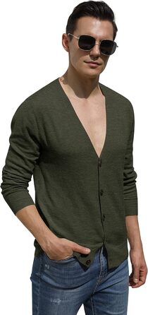 Чоловічий кардиган Hisir з V-подібним вирізом, легкий, елегантний, зимовий, класичний, з ґудзиками (07 Vc, хакі, XL)