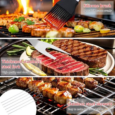 Набір інструментів для грилю з нержавіючої сталі (15 шт.), преміум аксесуари для грилю з гачком та нагрудником для відпочинку на природі, приготування їжі, кемпінгу, подарунок на День батька для чоловіків та тата