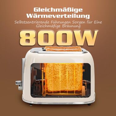 Тостер Aigostar 2-х секційний, Ретро, Кремовий, 800W, 6 рівнів підсмажування, Функції: Bagel, розморожування, підігрів, відміна