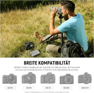 NEEWER Комплект акумуляторів та зарядного пристрою LP-E6NH (3 шт. 2250mAh) з USB зарядкою на 3 слоти, серветка, сумісний з Canon EOS R7, R5, R6, R6 II, R 5DIV, 6DII, 7DII, 80D, 90D