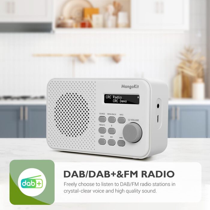 MD5 Стерео Радіо DAB з Bluetooth 5.3 та 2.4' Кольоровим Дисплеєм, Портативне Цифрове Радіо UKW, 2.0 Стереозвук, 40 Пам'ять, Будильник, Повторний Будильник & Сон, USB-C Живлення (Від Мережі або від Батареї) (Колір: Горіх, Моно Кам'яне Сіре)