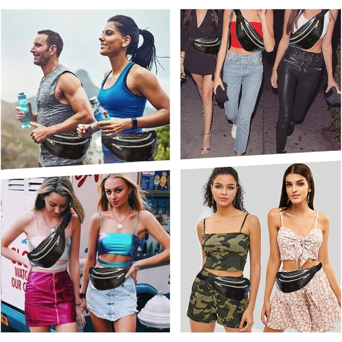 Стильна поясна сумка-фенні-пак AYNKH з трьома відділеннями, водонепроникна, унісекс (Яскраво-чорний)