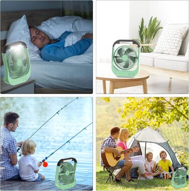 USB Настільний вентилятор 20000mAh: Компактний, Тихий, 3 швидкості, 180° оберт, 200 годин роботи, для офісу, дому та відпочинку (Зелений)