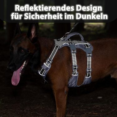 Шлейка для собак Huntboo безпечна від виривання, шлейка від паніки, світловідбиваюча шлейка з ручкою, регульована шлейка для собак маленьких, середніх та великих порід (M) Середня (1 шт.) (Extra груба (1 шт.), Чорна)