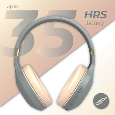 PowerLocus Bluetooth навушники Over-Ear, бездротові, складні, з мікрофоном, Hi-Fi стерео, глибокий бас, м'які амбушюри, для телефону, планшета, ПК - асфальтово-сірий