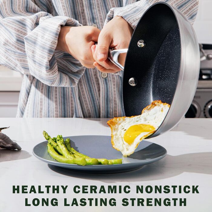 Набір посуду 18 предметів з керамічним покриттям, нержавіюча сталь, срібно-чорний, індукційний, для духовки, з антипригарним покриттям