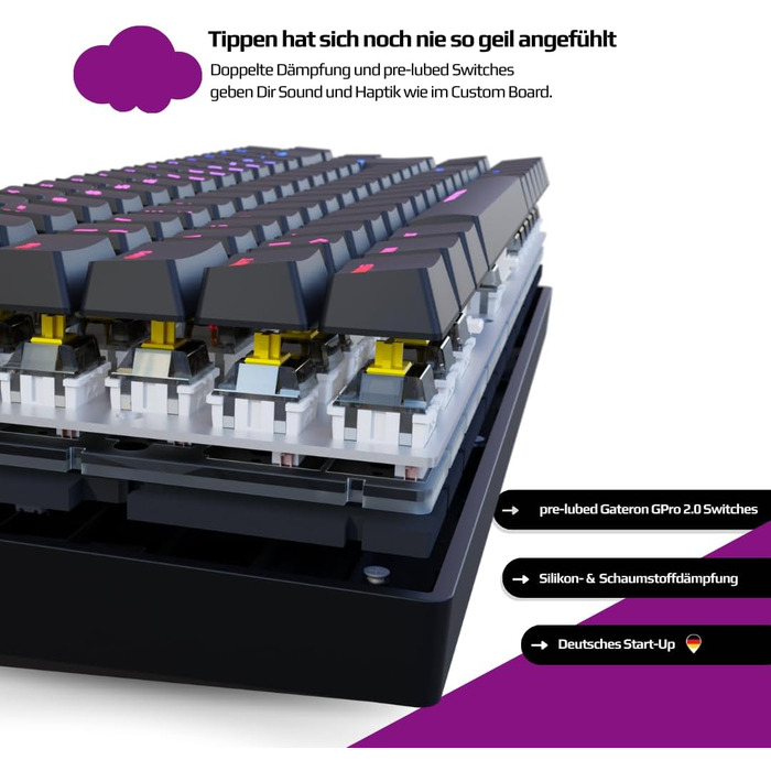 Механічна ігрова клавіатура NYFBOARD GEN2 (98%, Black) з Gateron Yellow, ISO DE Layout, RGB підсвітка, Hot-Swappable