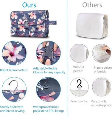 Fintie Косметичка-органайзер для подорожей, водонепроникна, велика, з кишеньками для дівчат та жінок (Квітка гібіскус)