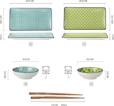 Набір посуду Vancasso HARUKA Sushi Set для суші (2 персони), кераміка, суші-тарілки, соусники, палочки для їжі