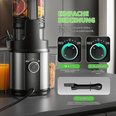 Електрична соковижималка для овочів та фруктів Slow Juicer, шнекова соковижималка для смузі та сорбету, широкий завантажувач 130мм, 250Вт, срібляста