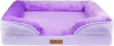Ортопедичне ліжко для собак BELLA & PAL, 71x59 см. Зручне ліжко-софа для собак маленьких та середніх порід. Без монтажу, з ефектом пам'яті, водовідштовхувальна підкладка, фланелевий знімний чохол, неслизьке дно. (71 x 58.5 x 16.5 см, фіолетовий)