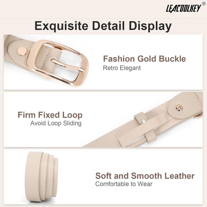 Жіночі шкіряні ремені LEACOOLKEY, 2 шт. з пряжкою золотого кольору для джинсів та штанів, розмір XXL (117-127 см) та XL (107-117 см)