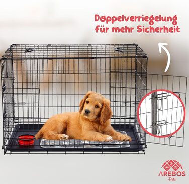 Клітка для собак Arebos | Транспортна переноска для собак, складна | Клітка-переноска для собак з 2 дверцятами | Клітка для собак вдома | Чорний (107 x 71 x 77,5 см)