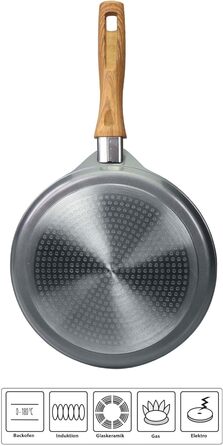 STONELINE Back to Nature Crepe Pan Induction 25 cm, Omelette Pan coated with real stone particles, Pancake/Pancake Pan Non-Stick, Fat-Free Frying, All Cooktops, Wood-Look