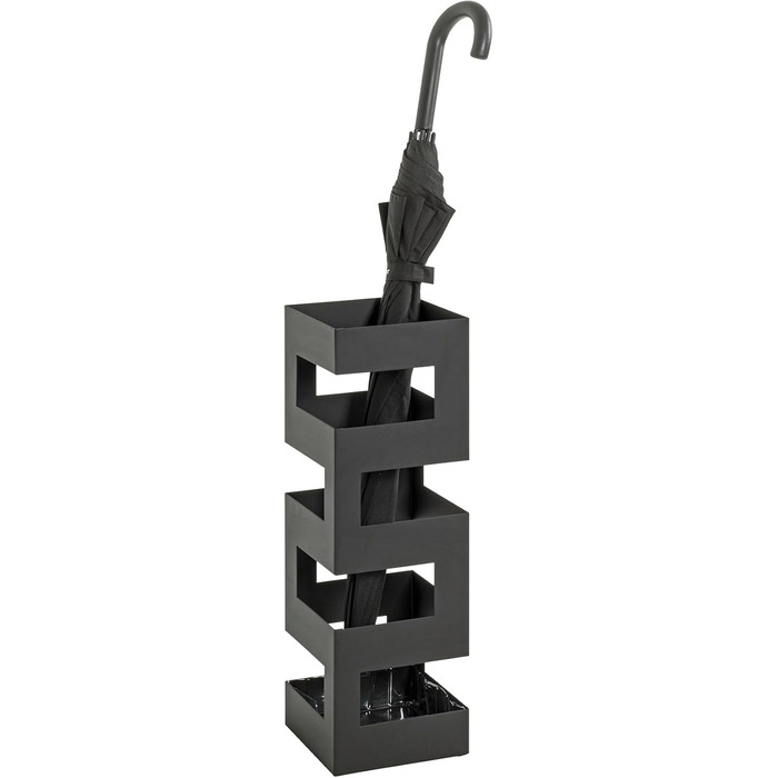 HAKU Modern White Metal Umbrella Stand - 16x48x16 cm - Black Accent