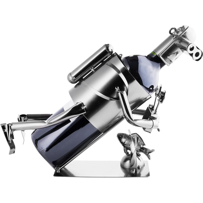 BRUBAKER Wine Bottle Holder Bottle Stand Diver with Camera Decorative Object Metal with Greeting Card for Wine Gift