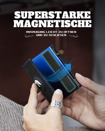 Портмоне DODENSHA® MagSnap для чоловіків з RFID захистом та відділенням для AirTag, картхолдер на 10+ карт, з монетницею, чорно-синій колір