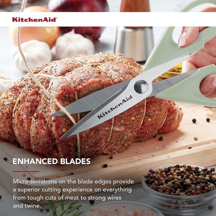Універсальні кухонні ножиці KitchenAid з чохлом, зносостійкі з нержавіючої сталі, можна мити в посудомийній машині, ергономічна м'яка ручка, 22,6 см, колір фісташковий