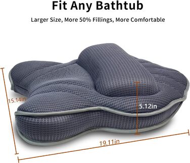 Poemland Extra Thick, Large Bathtub Pillow with Neck, Back, and Head Support for Bathtub, Spa, Soaking - Grey (19 x 15 inches)