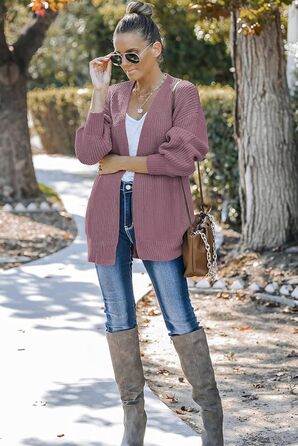 Жіночий в'язаний кардиган оверсайз з відкритим передом, теплий, великий в'язаний, рожевий (S)