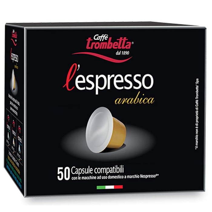 Кава в капсулах Caffè Trombetta L'Espresso, сумісні з Nespresso, 100% Арабіка, насичена та міцна, 50 капсул
