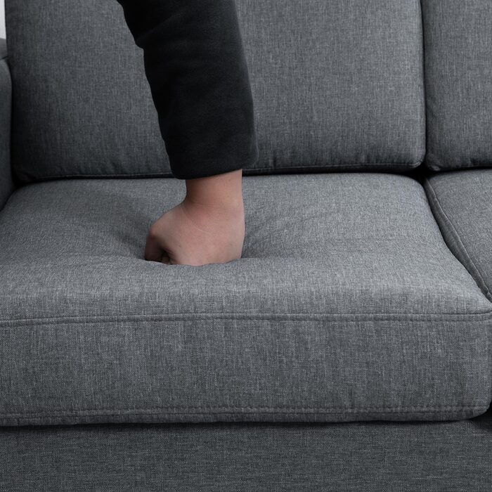 HOMCOM 3-Seater Upholstered Sofa, Fabric Sofa, Living Furniture, TV Chair, Cushions, Armrests, Linen, Dark Grey, 200 x 82 x 78 cm | Aosom