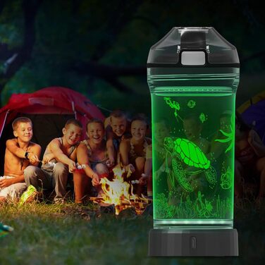 Kids' Water Bottle with 3D Glowing Turtle, LED Light – Tritan, BPA-Free, Creative, Ideal as a Travel Mug, Gift for Starting School, Girls, Boys, Picnic (Sea Turtle, 400 ml)