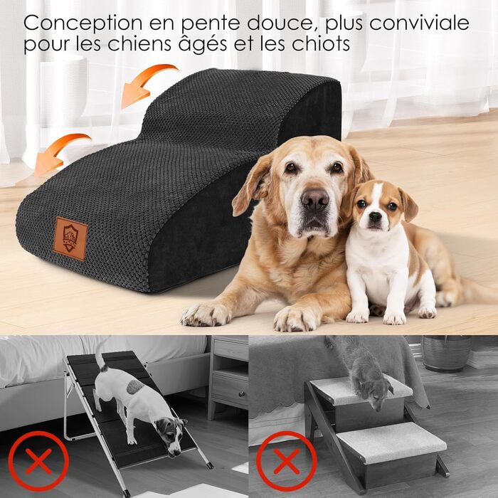 Східці для собак Zvonema з 2 ступенів, пандус для собак з губки високої щільності 30D, антиковзні сходи для собак зі знімним та пральним чохлом, для літніх / поранених тварин, чорного кольору