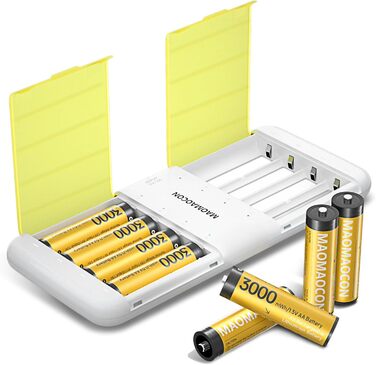 8 шт. літієвих акумуляторів AA з зарядним пристроєм, перезаряджувані батарейки AA, 3000 мАг, висока ємність, Mignon AA, 1.5V, акумуляторний зарядний пристрій з функцією зберігання заряду