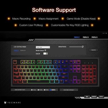 Механічна клавіатура TECWARE Phantom+ 87 клавіш RGB з Wraith-червоними перемикачами (чорна)