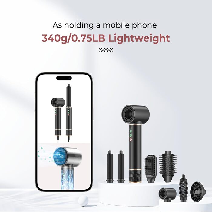 Професійний набір для укладки волосся 6 в 1 Air Styler Pro: фен, щітка, плойка, автоматична завивка, 1000W, для всіх типів волосся (чорний)