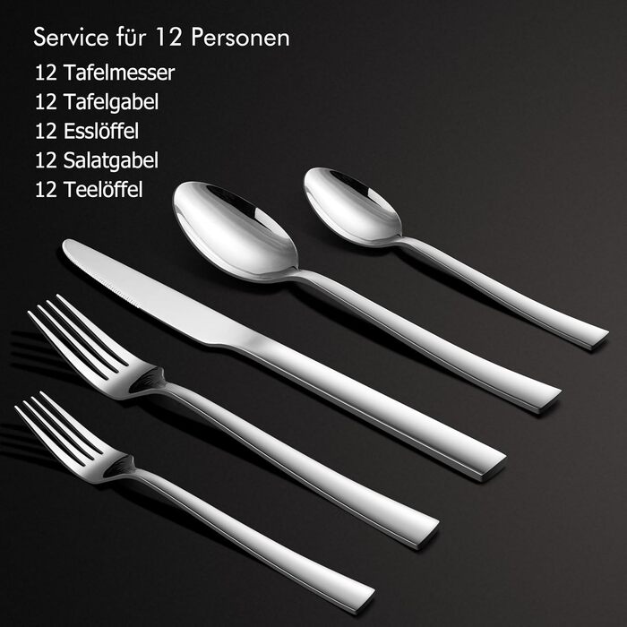 HaWare Cutlery Set, 60-Piece Cutlery Set for 12 People with Knife, Fork, Spoon, Stainless Steel Flatware for Family/Party/Hotel/Restaurant, High-Gloss Polished & Dishwasher Safe