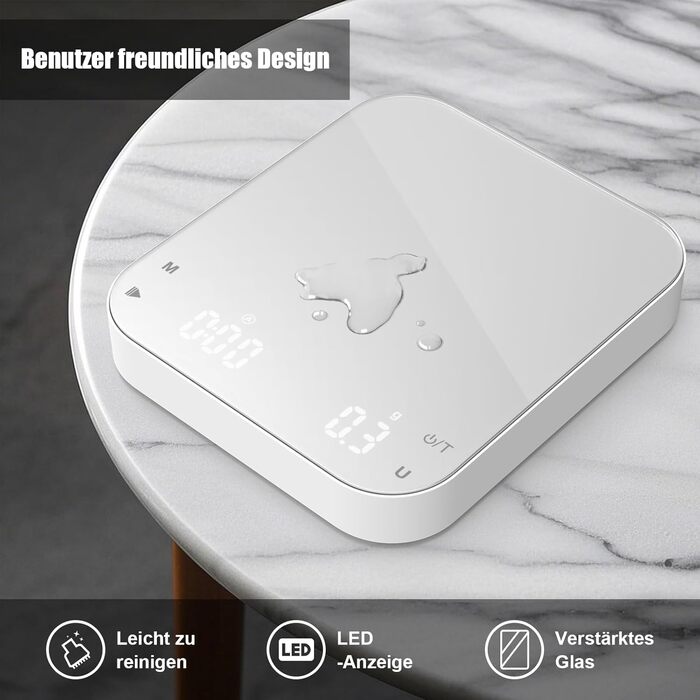 Ваги для кави Diyife з таймером, 3кг/0,1г. Електричні ваги для еспресо з HD LCD дисплеєм, функцією тарування, портативні, високоточні для еспресо та френч-пресу (M-White)
