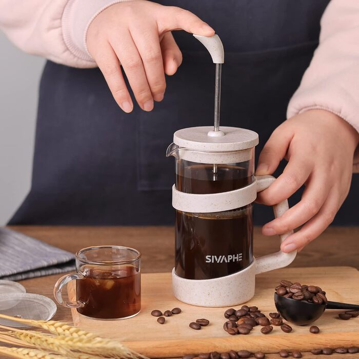 Френч-прес Sivaphe для кави, 350 мл, білий, з тришаровим фільтром