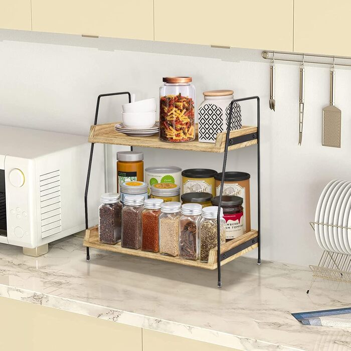 Coffee bar accessories and organizers, countertop, coffee station, organizer, kitchen counter, shelf, organizer, coffee spice storage, lid holder, countertop shelf for bathroom (Brown)