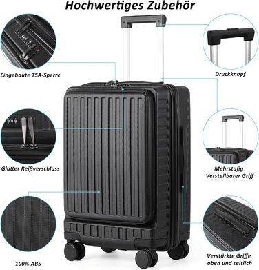 Валіза ручної поклажі TANTOMI з відділенням для ноутбука, 50 см, жорсткий корпус ABS, 4 колеса, TSA-замок (Світло-темнозелений, 41 л)