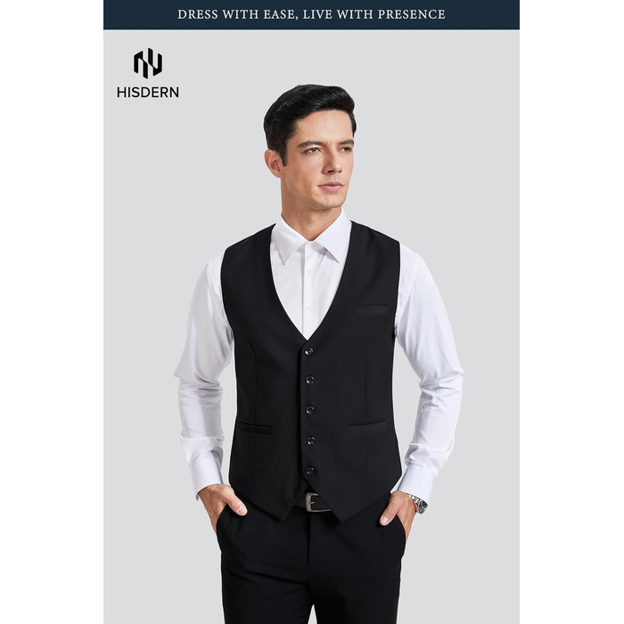 Чоловіча жилетка для весілля та свят HISDERN, бавовна, однотонна, чорна (M)