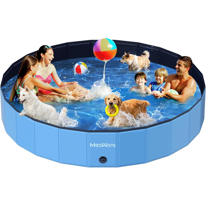 Meowant Foldable Dog Pool, Dog Bathtub, Splash Pool Large Thickened PVC, Extra Large Outdoor Foldable Kids Pool, Portable Non-Slip Dog Splash Pool, No Pump Required (272 x 50 cm) (305*50cm)
