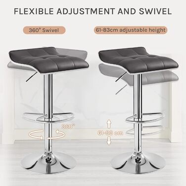 WOLTU Adjustable Bar Stools 2-Pack - Metal Frame, 360° Swivel, Footrest, Faux Leather - Perfect for Bar, Kitchen, Counter, Cafe