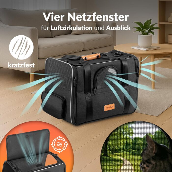 Транспортна переноска для котів до 20 кг, складна, з сонце- та водонепроникним дахом, плечовим ременем та мискою, дихаюча, комфортна, з обертовим подушкою, переноска для котів/собак, для автомобіля, колір антрацит