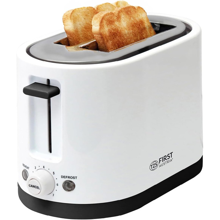 Тостер TZS First Austria 4-х секційний з широким прорізом, 1400 Вт, з підсвічуванням, з лотком для крихт, підставка для тостів, теплоізольований корпус, регулювання температури, корпус з нержавіючої сталі, функція розморожування, центрування хліба, білий