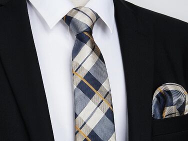 HISDERN Комплект краватки та нагрудного хустинки для чоловіків: коричневий та темно-синій (довга краватка)