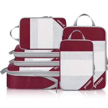 Набір компресійних органайзерів для валізи 6 шт., прозорі, бордовий - економія місця, міцний матеріал