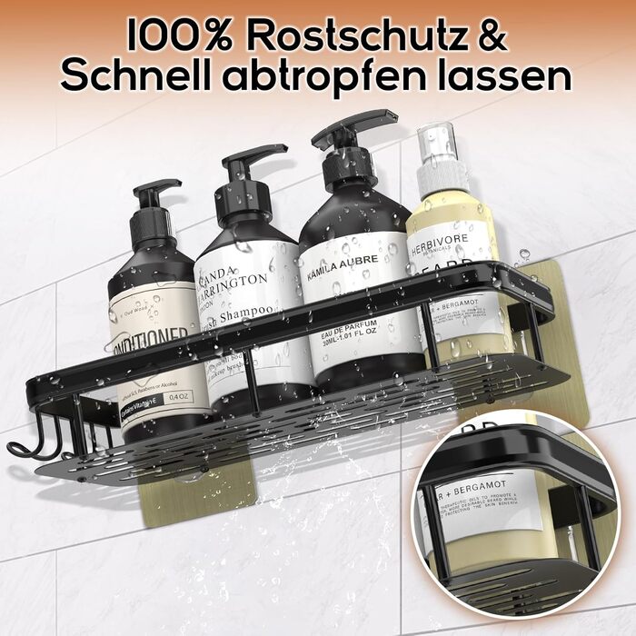 Полиця для душу Dealswin без свердління, 2 шт. Органайзер для ванної кімнати, полиця для зберігання та організації з великою місткістю, тримач для шампуню для душу та ванної кімнати (чорний)