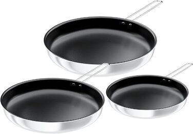 Набір сковорідок CookNANO 3 шт. (20+26+30 см), антипригарне покриття, нержавіюча сталь, для всіх плит, безпечне миття в посудомийній машині