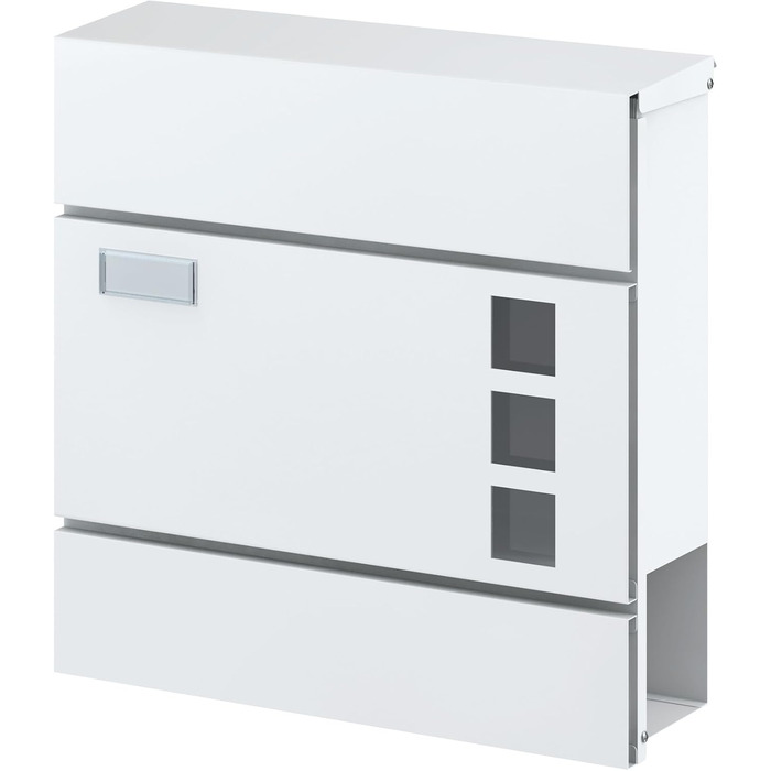 Поштова скринька BASI з м'яким закриттям, вікном для листівок та табличкою для імені | DIN A4 | 2 ключі | вбудований відсік для газет | Біла настінна поштова скринька